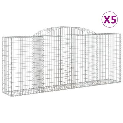 vidaXL Kosze gabionowe, 5 szt, 300x50x120/140 cm, galwanizowane żelazo