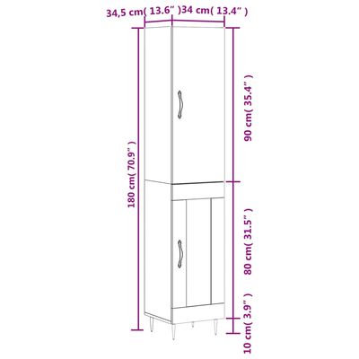 vidaXL Wysoka szafka, czarna, 34,5x34x180 cm, materiał drewnopochodny