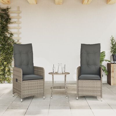 vidaXL Rozkładane fotele ogrodowe ze stolikiem, 2 szt., szare