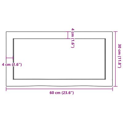 vidaXL Blat do łazienki, 60x30x(2-6) cm, surowe, lite drewno