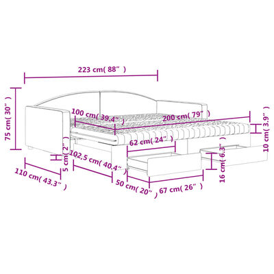 vidaXL Sofa rozsuwana z szufladami, jasnoszara, 100x200 cm, tkanina