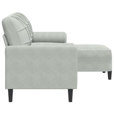 vidaXL 3-osobowa sofa z podnóżkiem, jasnoszara, 180 cm, aksamit