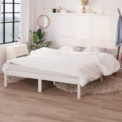 vidaXL Rama łóżka, biała, lite drewno sosnowe, 150x200 cm