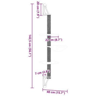 vidaXL Ścienne drzewko dla kota z drapakiem, ciemnoszare, 142,5 cm