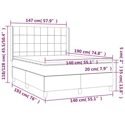 vidaXL Łóżko kontynentalne, materac i LED, niebieski aksamit 140x190cm