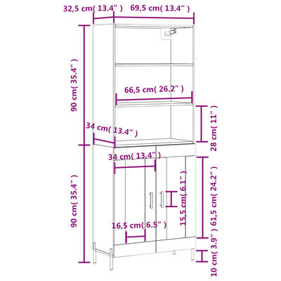 vidaXL Witrynka, szarość betonu 69,5x34x180 cm materiał drewnopochodny