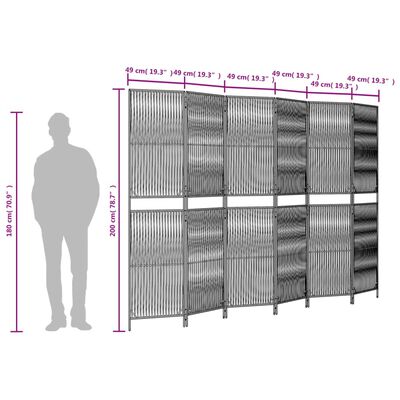 vidaXL Parawan 6-panelowy, beżowy, polirattan