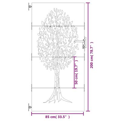 vidaXL Furtka ogrodowa, 85x200 cm, stal kortenowska, motyw drzewa