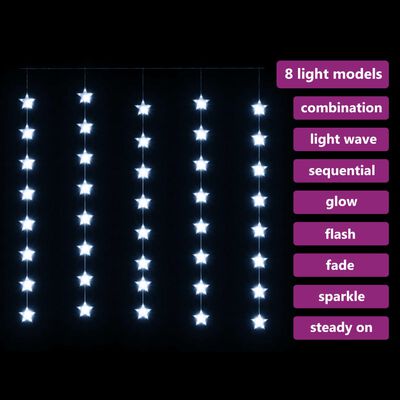 vidaXL Zasłona świetlnych gwiazdek 200 diod LED, zimna biel, 8 funkcji