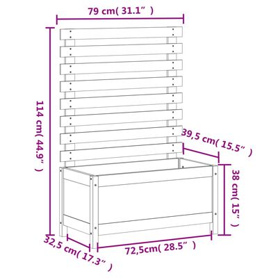 vidaXL Donica ogrodowa z trejażem, 79x39,5x114 cm, lite drewno sosnowe