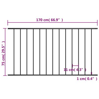 vidaXL Panel ogrodzeniowy, kryta proszkowo stal, 1,7x0,75m, czarny