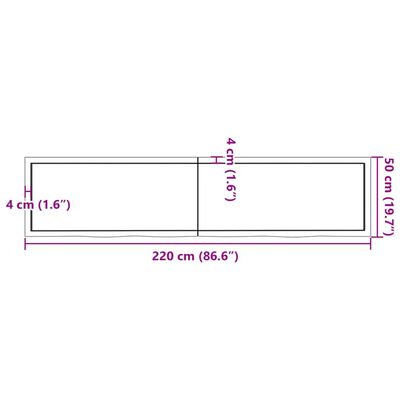 vidaXL Blat do łazienki, 220x50x(2-6) cm, surowe, lite drewno