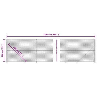 vidaXL Ogrodzenie z siatki, ze stopami słupków, antracytowe, 2x25 m