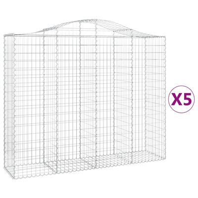 vidaXL Kosze gabionowe, 5 szt, 200x50x160/180 cm, galwanizowane żelazo