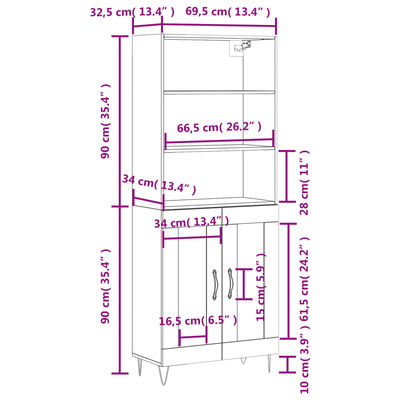 vidaXL Witrynka przydymiony dąb 69,5x34x180 cm materiał drewnopochodny