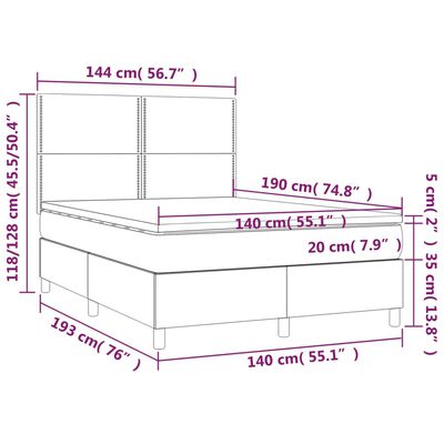 vidaXL Łóżko kontynentalne z materacem i LED, czarny aksamit 140x190cm