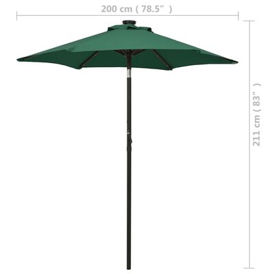 vidaXL Parasol ogrodowy z LED, zielony, 200x211 cm, aluminium