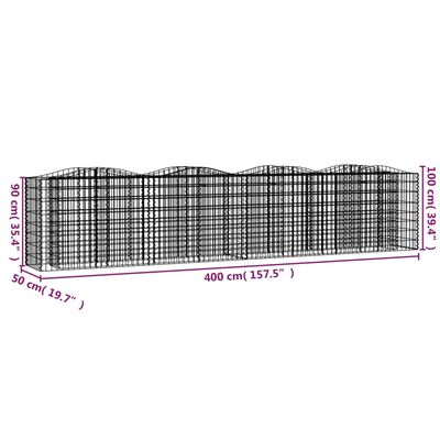 vidaXL Łukowaty kosz gabionowy, 400x50x100 cm, galwanizowane żelazo
