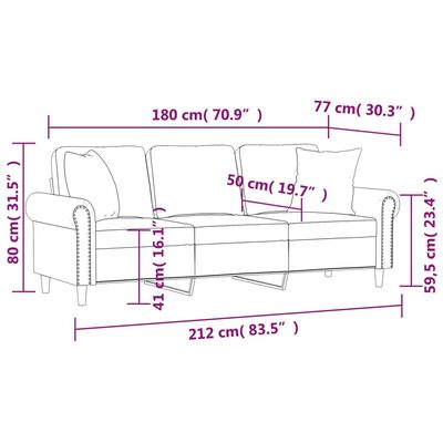 vidaXL 3-osobowa sofa z poduszkami, ciemnoszara, 180 cm, aksamit