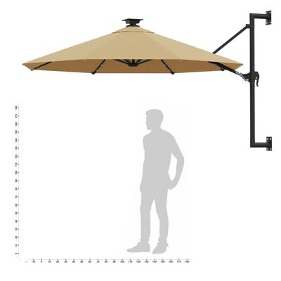 vidaXL Parasol ogrodowy z LED, ścienny, 300 cm, taupe