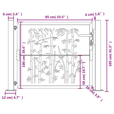 vidaXL Furtka ogrodowa, antracytowa, 105x105 cm, stal, motyw bambusa