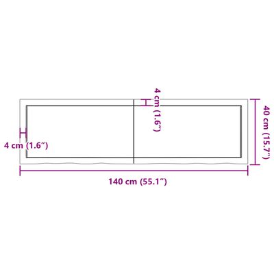 vidaXL Blat do łazienki, ciemnobrązowy, 140x40x(2-4) cm, lite drewno