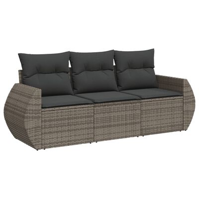 vidaXL 3-częściowa sofa do ogrodu, z poduszkami, szara, polirattanowa