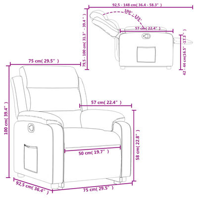 vidaXL Podnoszony fotel rozkładany, szary, obity sztuczną skórą