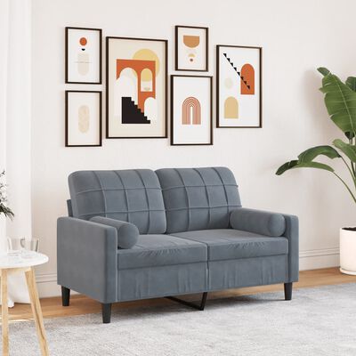 vidaXL 2-osobowa sofa z poduszkami, ciemnoszara, 120 cm, aksamit