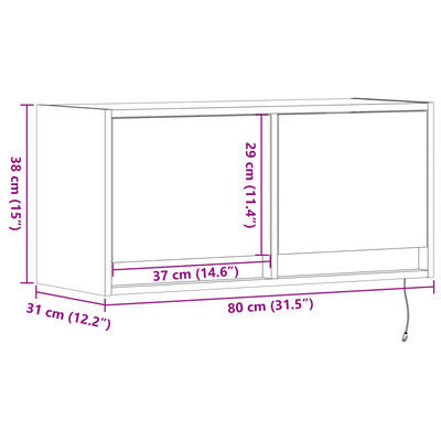 vidaXL Ścienna szafka TV z LED, brązowy dąb, 80x31x35 cm