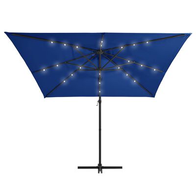 vidaXL Parasol wiszący z LED i stalowym słupkiem 250x250 cm, niebieski