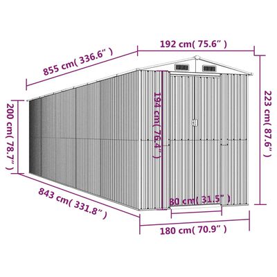 vidaXL Szopa ogrodowa, jasnobrązowa 192x855x223 cm, stal galwanizowana