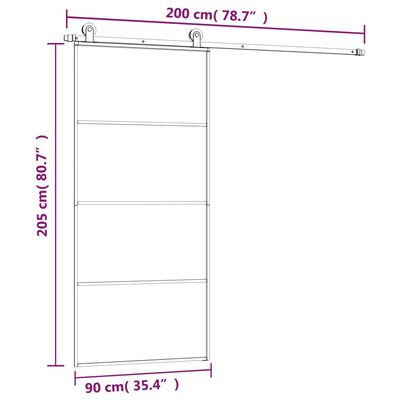 vidaXL Drzwi przesuwne z osprzętem, 90x205 cm, szkło ESG i aluminium