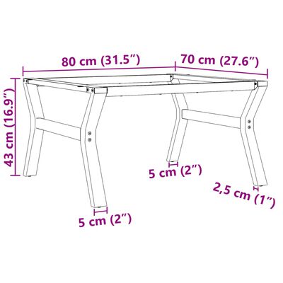vidaXL Nogi do stolika kawowego w kształcie litery Y, 80x70x43 cm