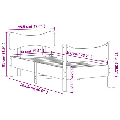 vidaXL Rama łóżka bez materaca, biała, 90x200 cm, lite drewno sosnowe