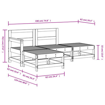 vidaXL 4-cz. zestaw mebli ogrodowych, biały, lite drewno sosnowe