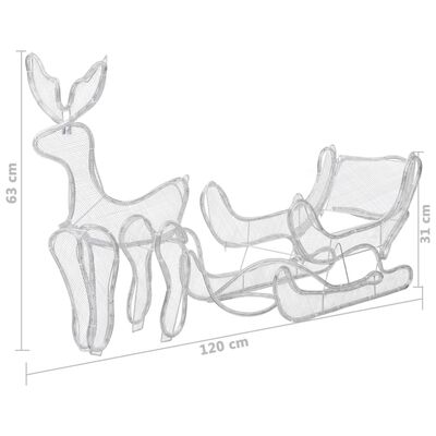 vidaXL Świąteczny renifer z saniami, z siateczką, 432 diod LED