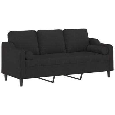 vidaXL 3-osobowa sofa z poduszkami, czarna, 180 cm, tkanina