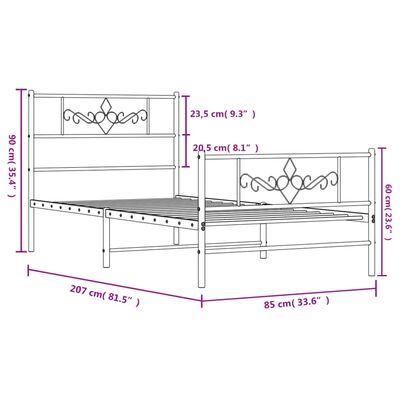 vidaXL Metalowa rama łóżka z wezgłowiem i zanóżkiem, biała, 80x200 cm