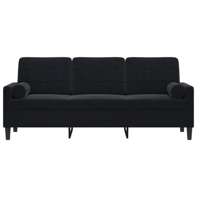 vidaXL 3-osobowa sofa z poduszkami, czarna, 180 cm, aksamit