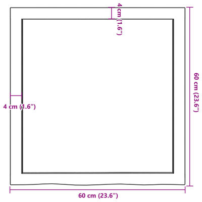 vidaXL Blat do łazienki, ciemnobrązowy, 60x60x(2-4) cm, lite drewno