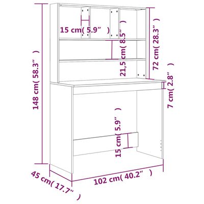 vidaXL Biurko z półkami, czarne 102x45x148 cm, materiał drewnopochodny