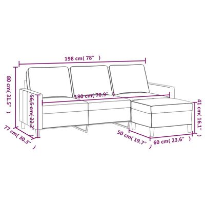 vidaXL 3-osobowa sofa z podnóżkiem, czarna, 180 cm, aksamit