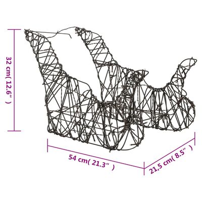 vidaXL Świąteczne renifery z saniami, 240 ciepłych białych LED, rattan