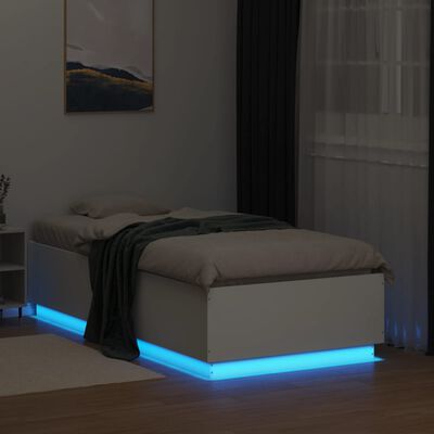 vidaXL Rama łóżka z LED, biała, 75x190 cm, materiał drewnopochodny