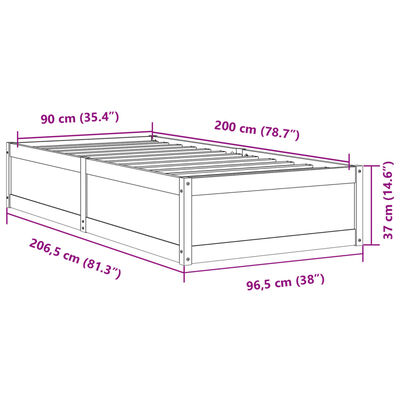 vidaXL Rama łóżka bez materaca, biała, 90x200 cm, lite drewno sosnowe