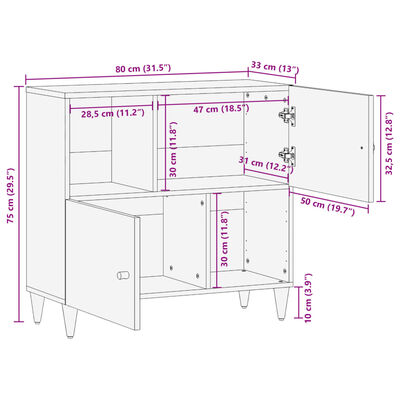 vidaXL Szafka, 80x33x75 cm, lite drewno mango