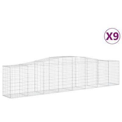 vidaXL Kosze gabionowe, 9 szt, 400x50x80/100 cm, galwanizowane żelazo