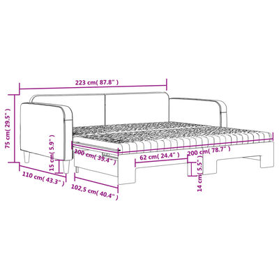 vidaXL Sofa rozsuwana z materacami, czarna, 100x200 cm, tkanina