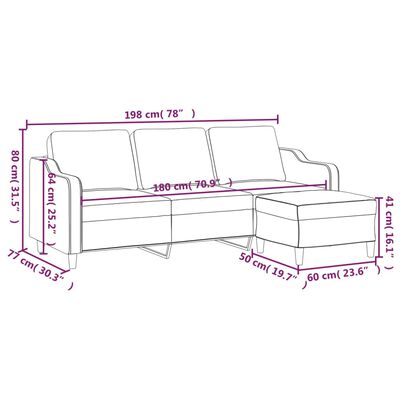 vidaXL 3-osobowa sofa z podnóżkiem, ciemnoszary, 180 cm, tkaniną